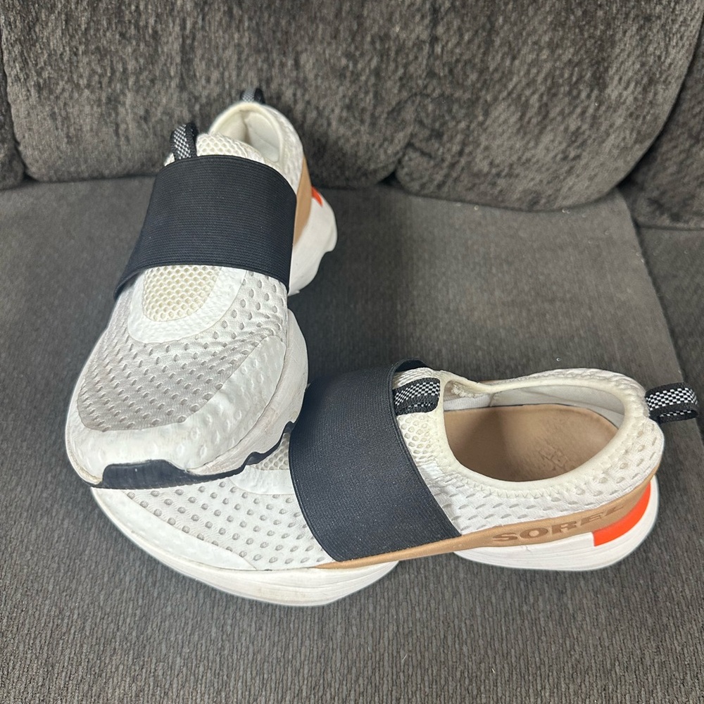 SOREL White and Black Sneakers with Orange Detail